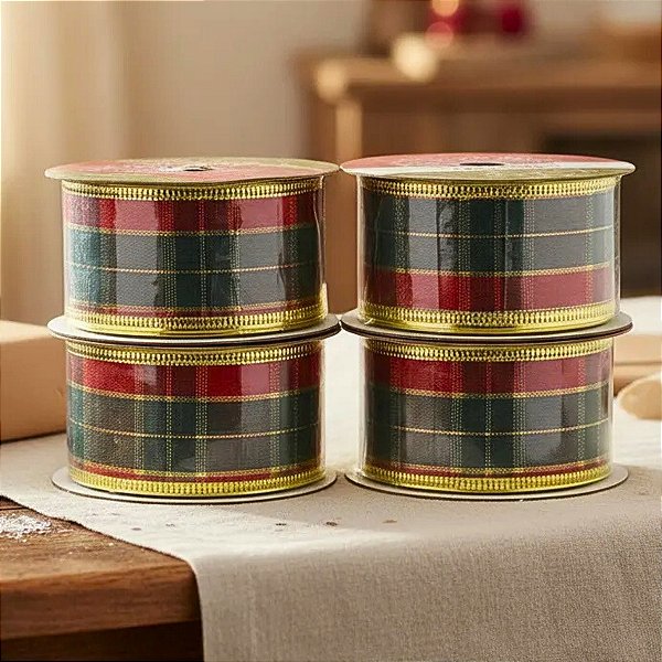 Kit 4 Rolos de Fita Aramado Decorativa Natalina 38mm x 270cm