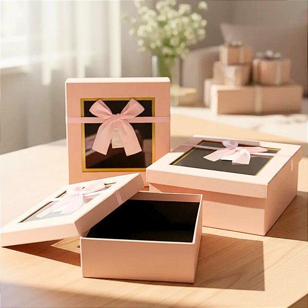 Kit 3 Caixas de Presente com Visor Transparente de luxo
