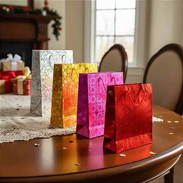 Sacola de Papel 3D Holográfico Tam 23x18x8 cm Pacote com 12 un