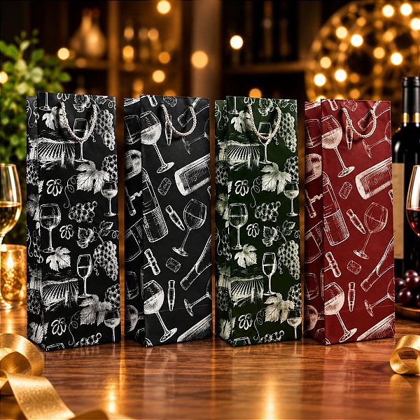 12 Sacolas para Garrafa de Vinho Elegante 11x9x36cm