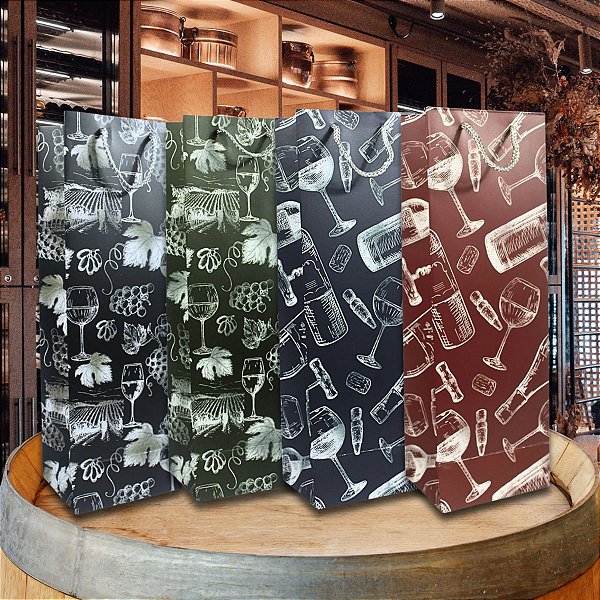 12 Sacolas para Garrafa de Vinho Elegante 11x9x36cm
