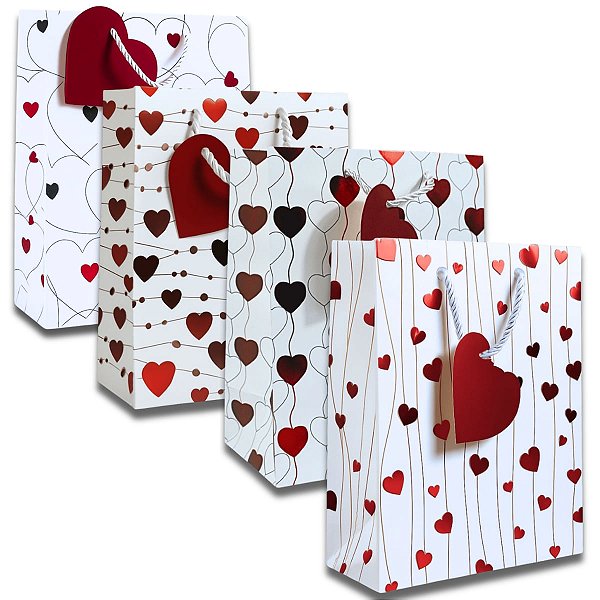 12 Sacolas de papel para Presente Mundo Coração 23x18x10cm