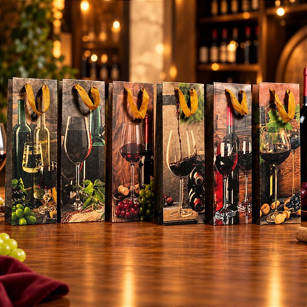 12 Sacola para Garrafa de Vinho de Papel Kraft 11x9x36cm