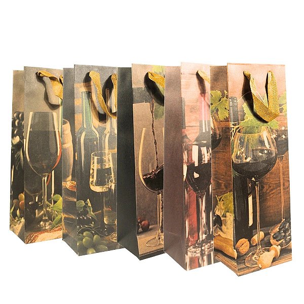12 Sacola para Garrafa de Vinho de Papel Kraft 11x9x36cm