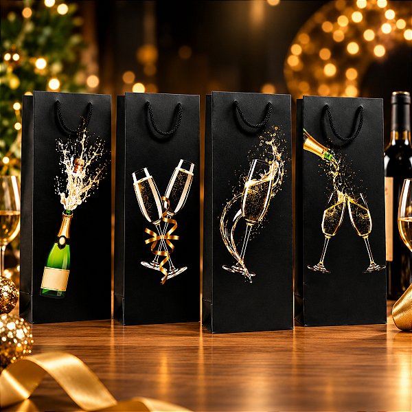 Sacolas para Vinho Luxo Estampadas Champagne 12x9x36cm