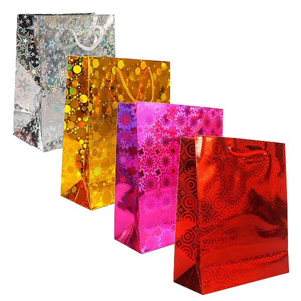 Sacola de Papel 3D Para Presente 21x18x5 cm 12 unidades