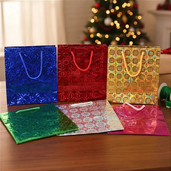 Kit 12 Sacola de Papel Para Presente estilo 3D 23x27x7cm