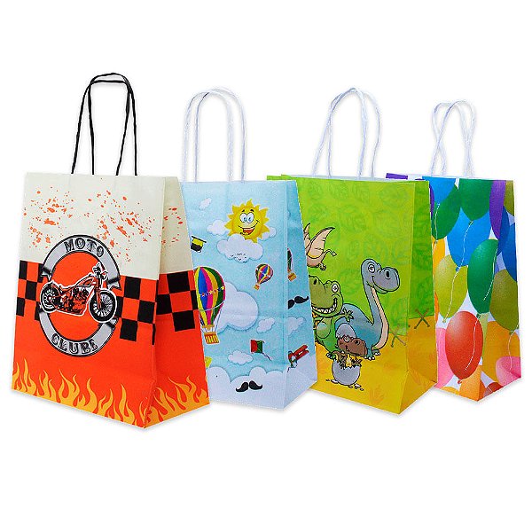 10 Sacolas Tema Infantil Diversas Estampas Tam 21,5x17,5 cm
