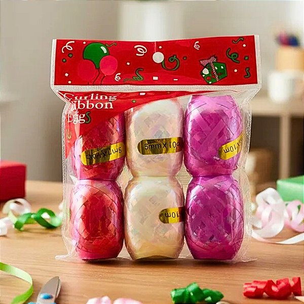 Kit 6 Rolos de Fitilho Plástico Decorativo Sortido