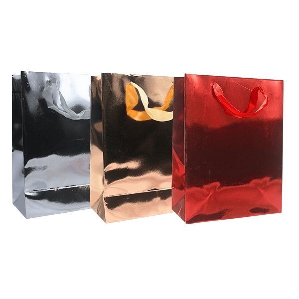 Kit 12 Sacolas para Presente Metalizadas 24x18x8cm Sortidas