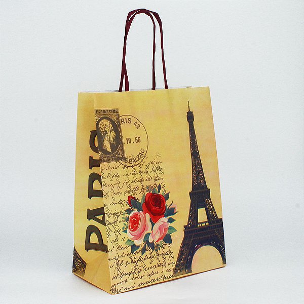 10 Unidades Sacola Kraft de Presente Tamanho 21,5x17,5 Paris