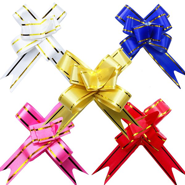 kit 200 Laços fácial com fio Dourado 12mm x 23cm sortido