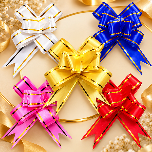 kit 200 Laços fácil com fio Dourado 12mm x 23cm sortido