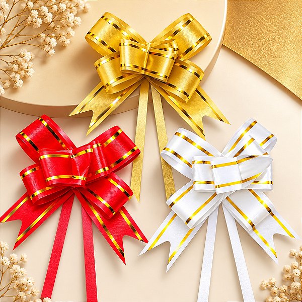 200 Unidades Laço Fácil Fio Dourado 12mm x 23cm Sortidos