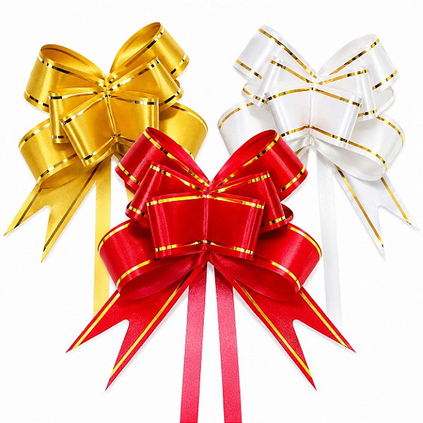 200 Unidades Laço Fácil Fio Dourado 18mm x 34cm com 3 cores Sortidas