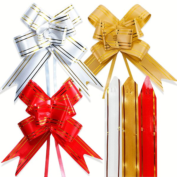 200 Unidades Laço Fácil Fio Dourado 30mm x 48cm Sortidos