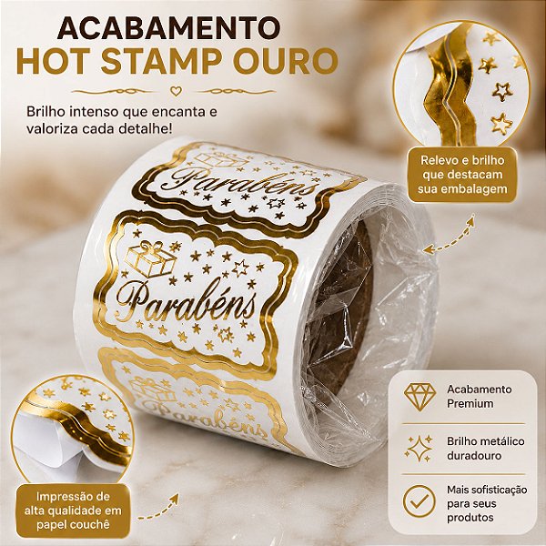 Etiqueta Adesiva para Presente Rolo com 100 Etiquetas Tema Feliz Aniversário