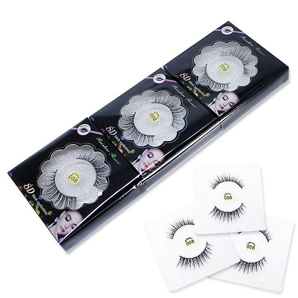 Kit 3 Pares de Cilios Postiços Volumosos Modelo Mink 8D