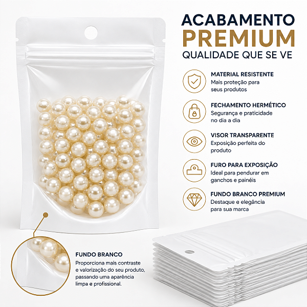 100 un Saco Hermético 7x10cm Fundo Branco Visor com Furo