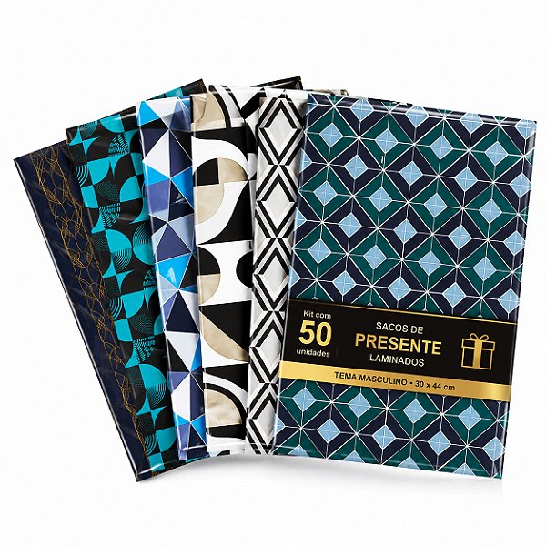 50 Sacos de Presente Laminado Tema Casual Lindas Estampas 30x44 cm