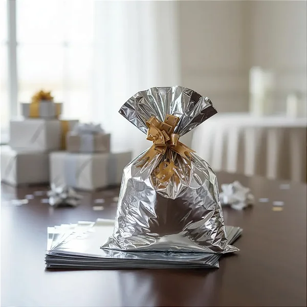 Sacos para Presente Metalizados Laminados Cores Lisas 30x44cm 50pçs