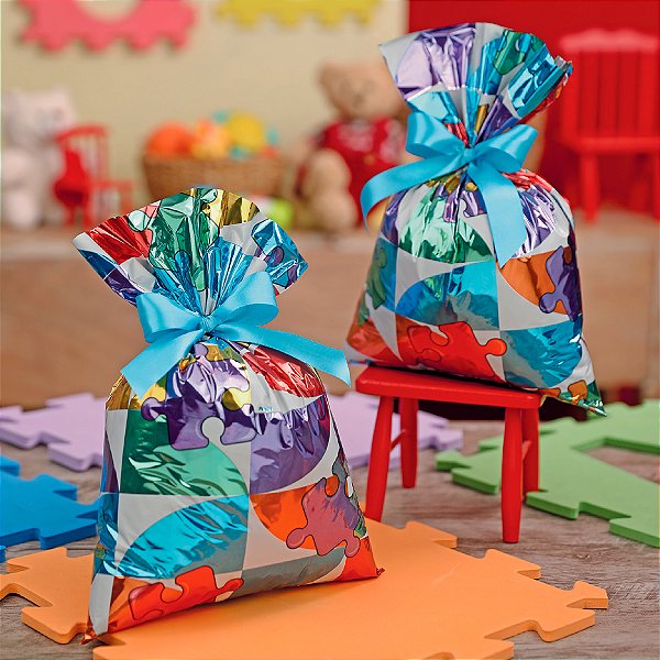 50 Sacos de presentes Laminados Tema Kids Infantil 20x29 cm