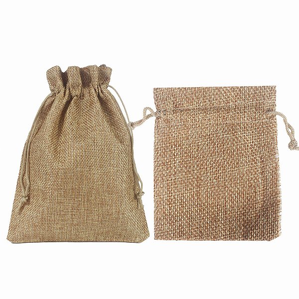 Kit com 10 Saquinhos de Juta 10x15 cm Cor Dourado com Cordão para Fechamento