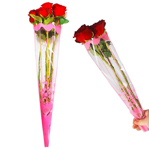 Embalagem Cone para Flores 2,5+13x48cm 100unidades romantico