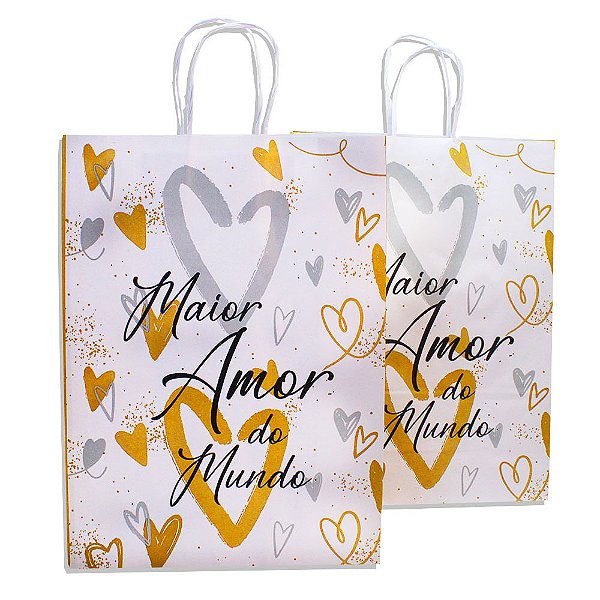 Kit 10 Sacola Kraft para Presente Maior Amor 21,5x17,5x8,5