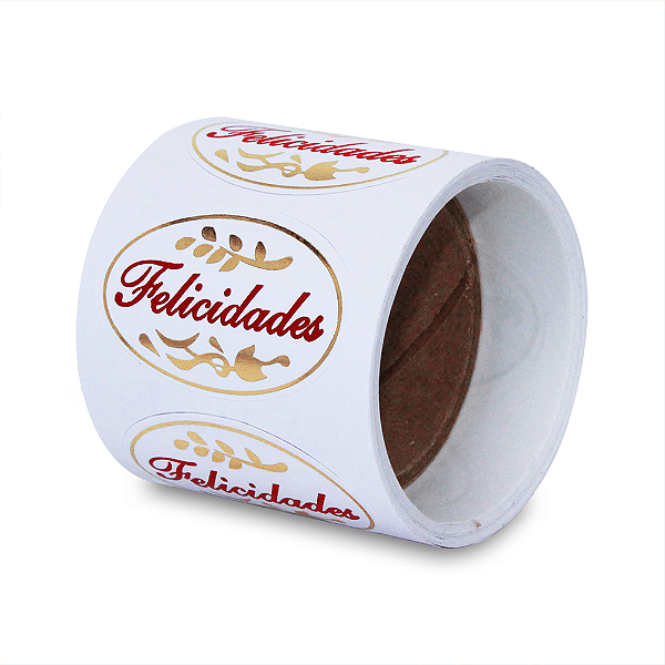 Rolo com 100 Etiquetas Lacre Para Presente Tema Felicidades