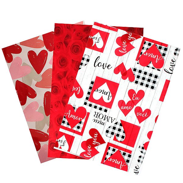 50 Saco de presentes Laminados Tema Romantico Cromus 30x44cm