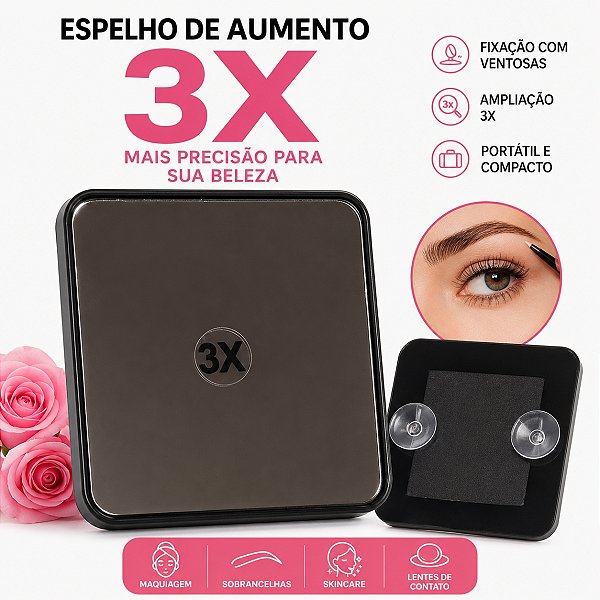 Espelho de Aumento 3x quadrado com Ventosa Portátil