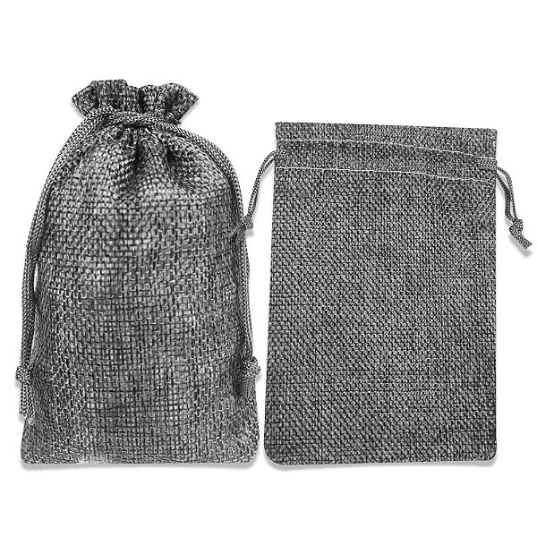 Kit com 10 Saquinhos de Juta 10x15 cm Cor Cinza com Cordão para Fechamento