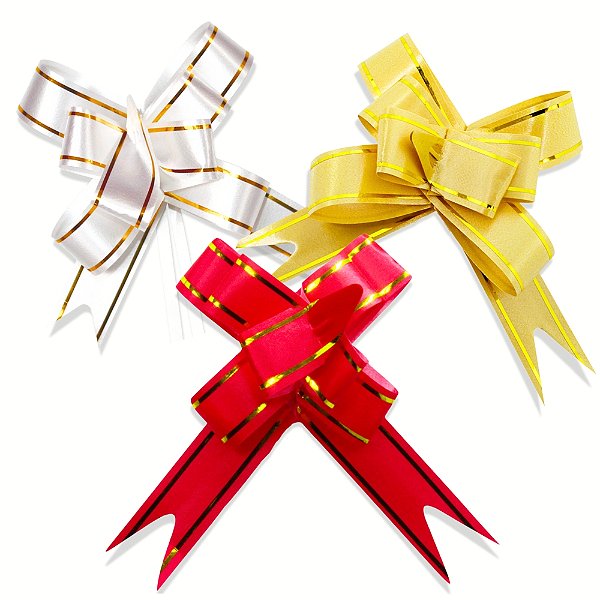 Laço Fácil com fio Dourado 15mm x 27cm 200 unidades Sortidas