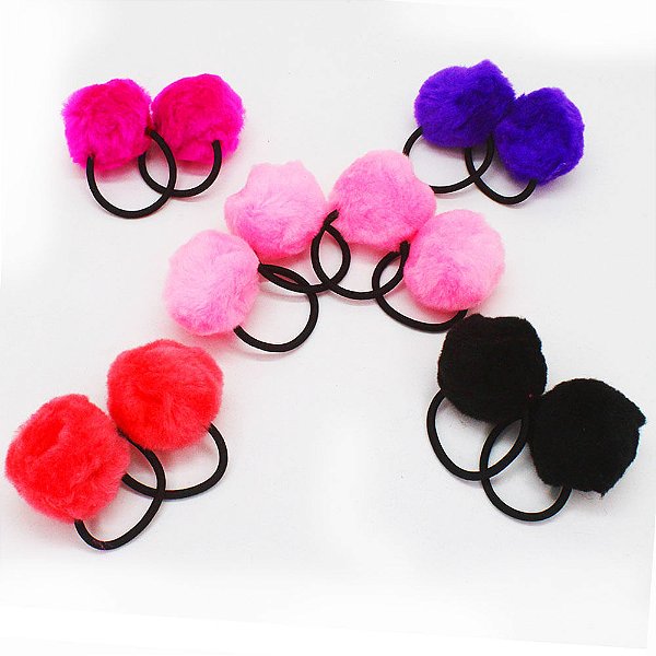 Elástico Para cabelo com PomPom 12 Unidades 5 Cores