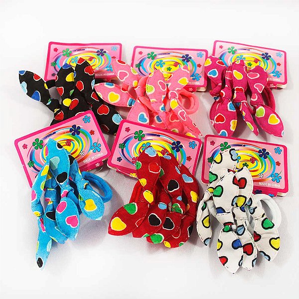Kit 48 Xuxinha Com Laço Para Cabelo Laço Corações Coloridos