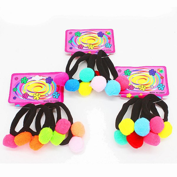 48 peças Elástico de cabelo com PomPom Cores Sortidas