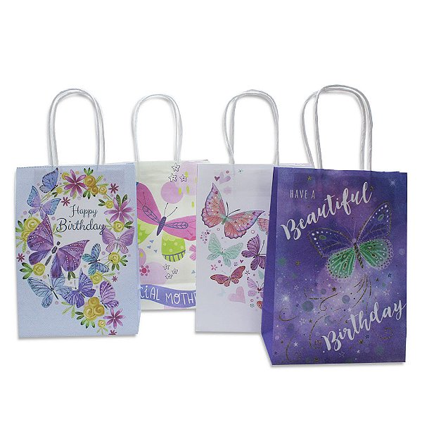 Sacola Kraft para Presente Estampas 25x19x9cm Pct com 12 un.