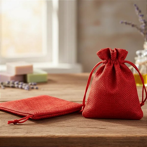 Kit com 10 Saquinhos de Juta 7x9 cm Cordão para Fechamento