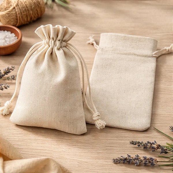 10 Sacos de algodão Cru 7x9 cm com cordão para fechamento