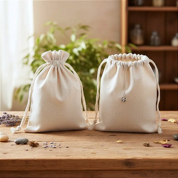 10 Sacos de algodão Cru 9x12 cm com cordão para fechamento