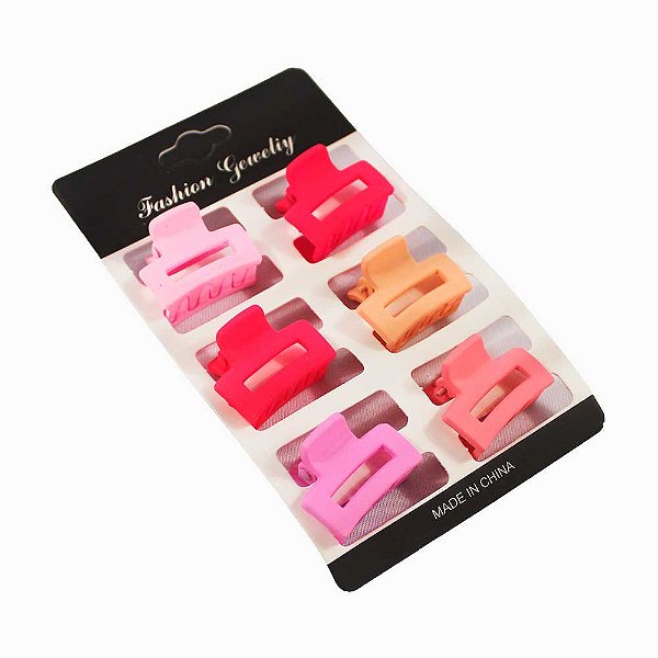 Kit 6 unidades Piranha Pequena Prendedor de Cabelos Plástica