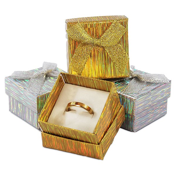 24 Caixinha Para Aianças e Aneis 5x5cm 3D Dourado e Prata