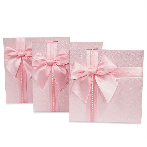 Kit com 3 Caixas De Presente Cor Rosa Resistentes 3 Medidas