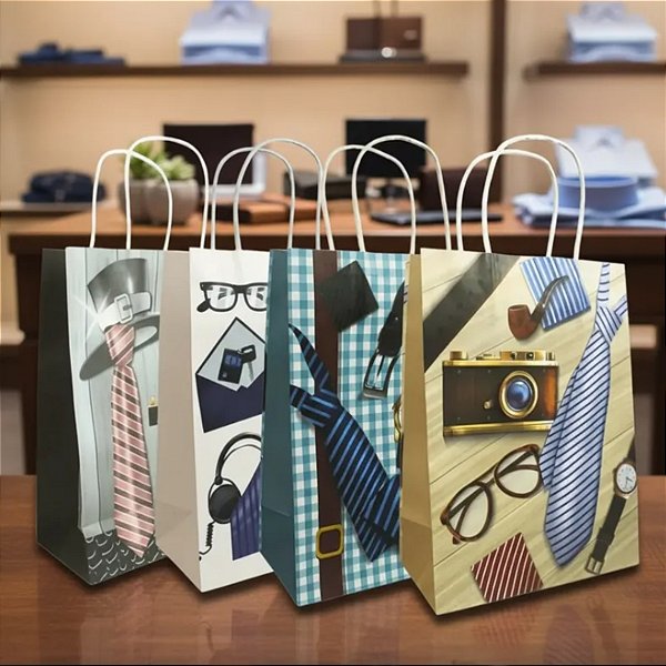 12 Sacolas de Papel Sortido para Presente 15x8x21cm