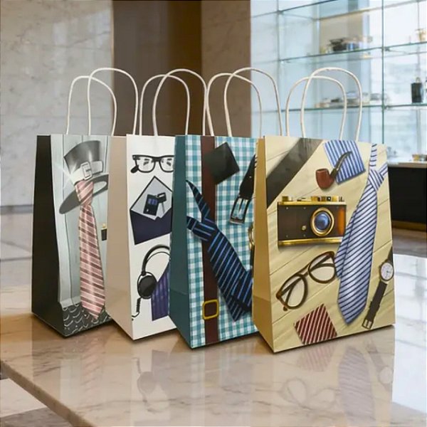 12 Sacolas de Papel Sortido para Presente 19x9x26cm