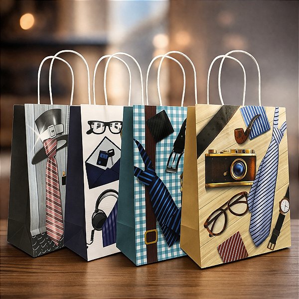 12 Sacolas de Papel Sortido para Presente 32x26x12cm