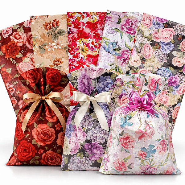 50 Sacos de Presente Sortidos Femininos Tema Floral 20x29