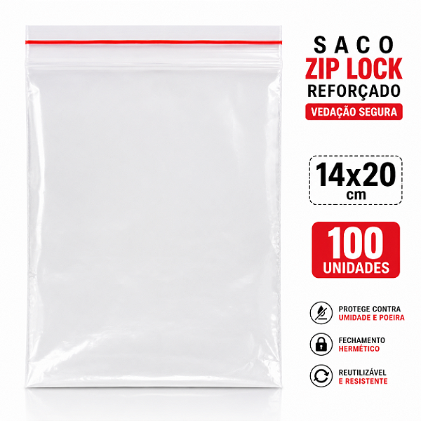 Saco Zip Lock 14x20 cm 100 unidades Transparente