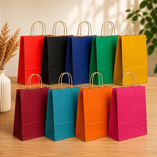 Sacola Kraft Para Presente 17x8x21 Kit 10 Unidades Coloridas